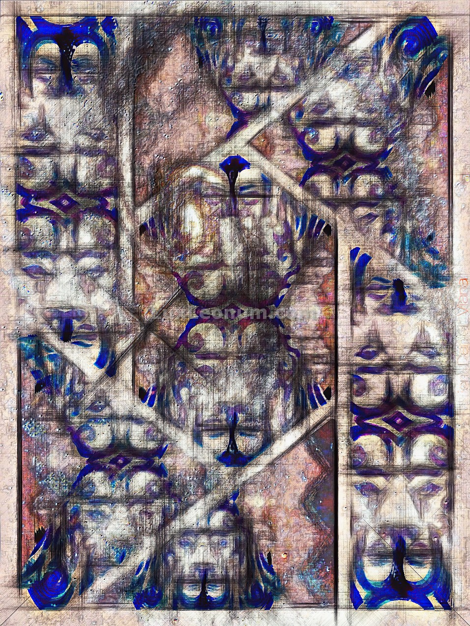 abstract artwork of symmetrical spiraling lines portraying classic designs of a lion