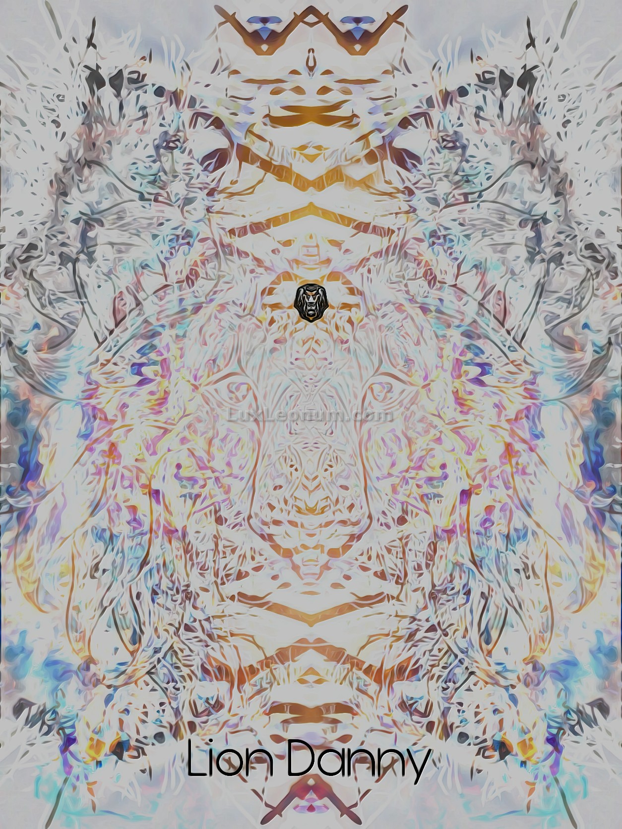 abstract art of many colorful lines that enter each other altogether forming the face of a lion with a crown