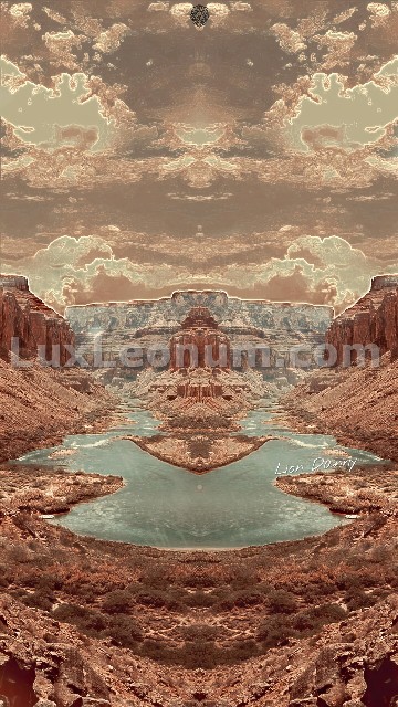 abstract artwork of a valley that has the format of a sword, while its sky are clouds that form the face of a Lion Original Artwork by Lux Leonum